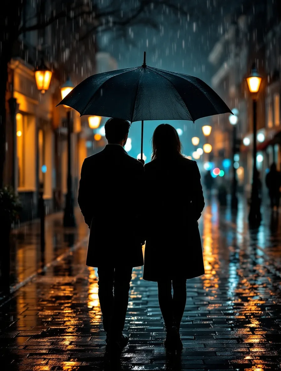 Yağmur sonrası çekilen romantik film sahnesi